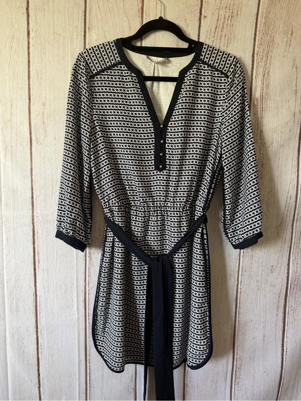 Banana Republic Black and White Chain Print Tunic Dress with Belt Size 6